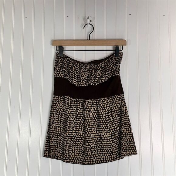 Y2K Self Esteem Strapless Babydoll Brown Polka Dot Empire Waist Tube Top M - Picture 2 of 9